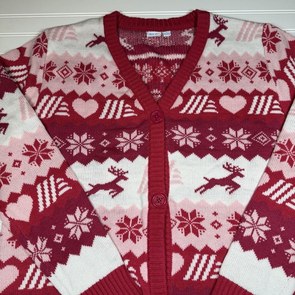 Aldi Gear Valentine's Day Winter Cardigan Sweater Women's Medium Pink‎ Red EUC